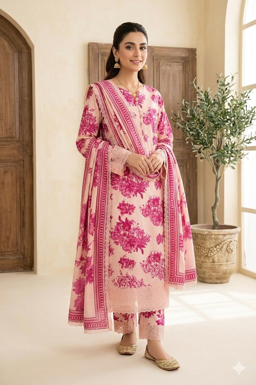 Summer Collection 2026 Lawn Embroidered 3 Piece Suit – Code 5149 | Printed Lawn Dress with Embroidered Voile Dupatta