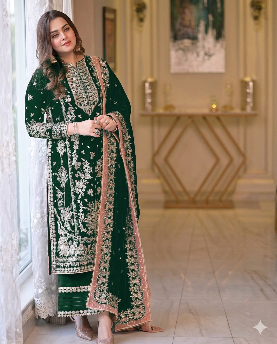 Aneela's Luxury Embroidered Chiffon Wedding Collection Maroon 3 Piece Suit |