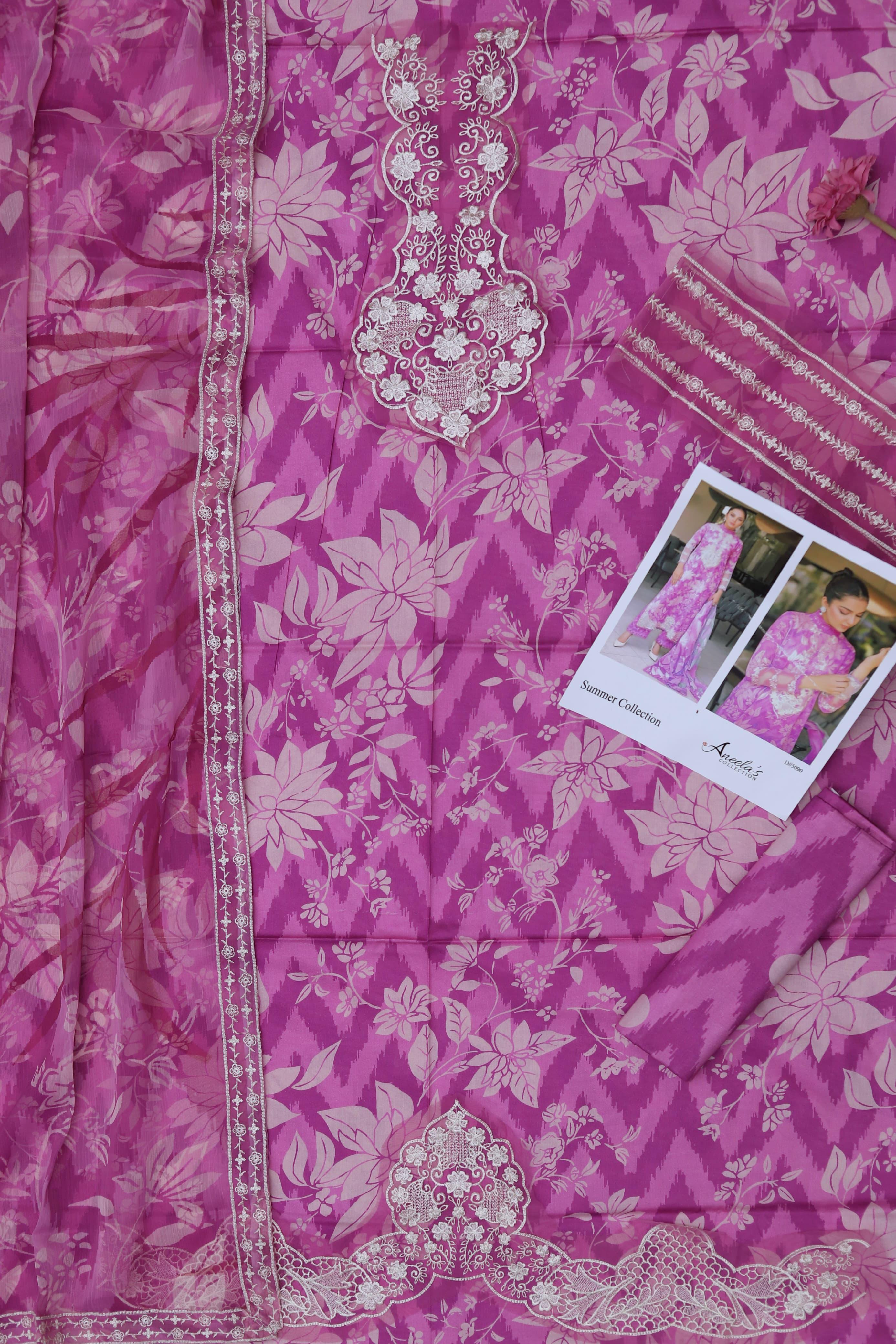 Maria B Luxury Embroidered Lawn 3 Piece Suit with Swiss Voile Digital Printed Dupatta | Unstitched Summer Collection 2026