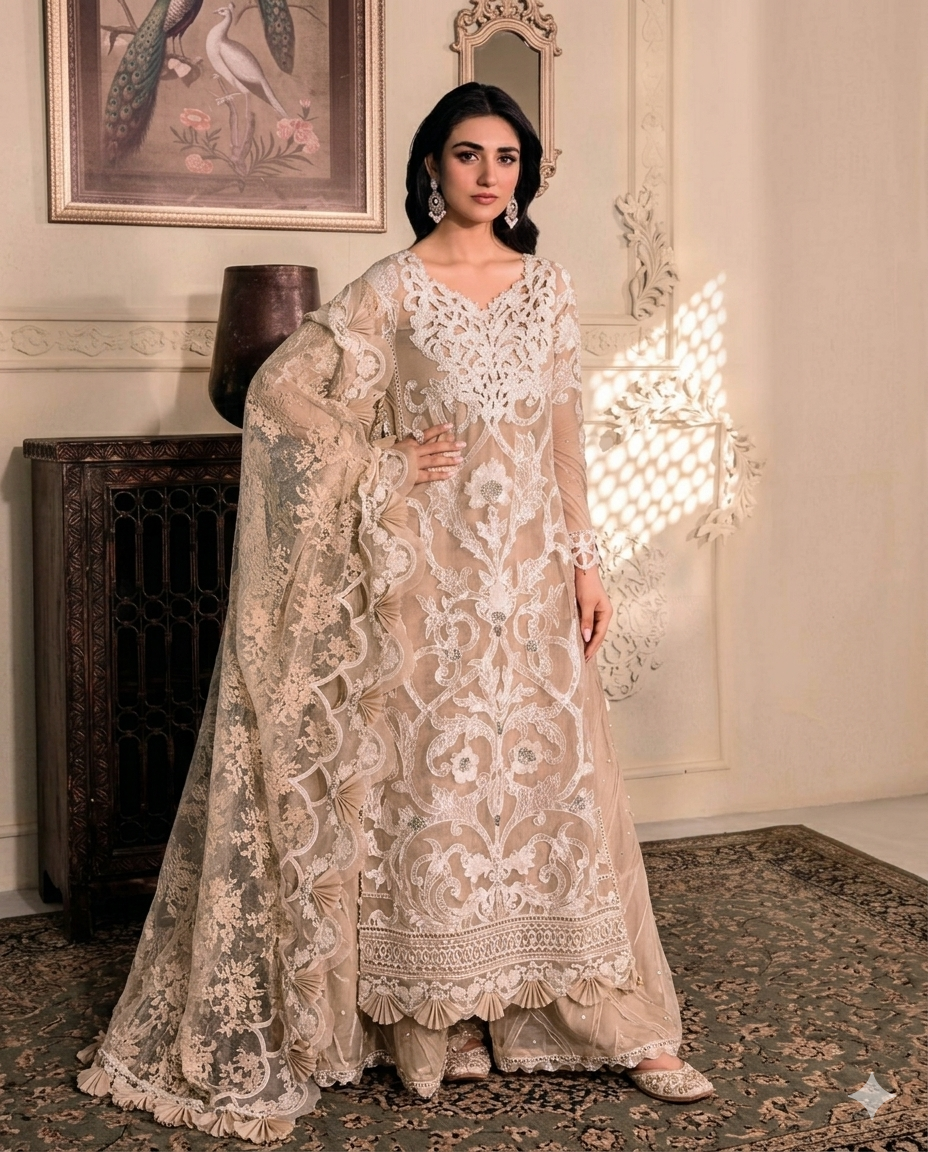 Maria B Luxury Organza Embroidered 3 Piece Unstitched Suit with Hand Embellishment & 3D Floral Dupatta