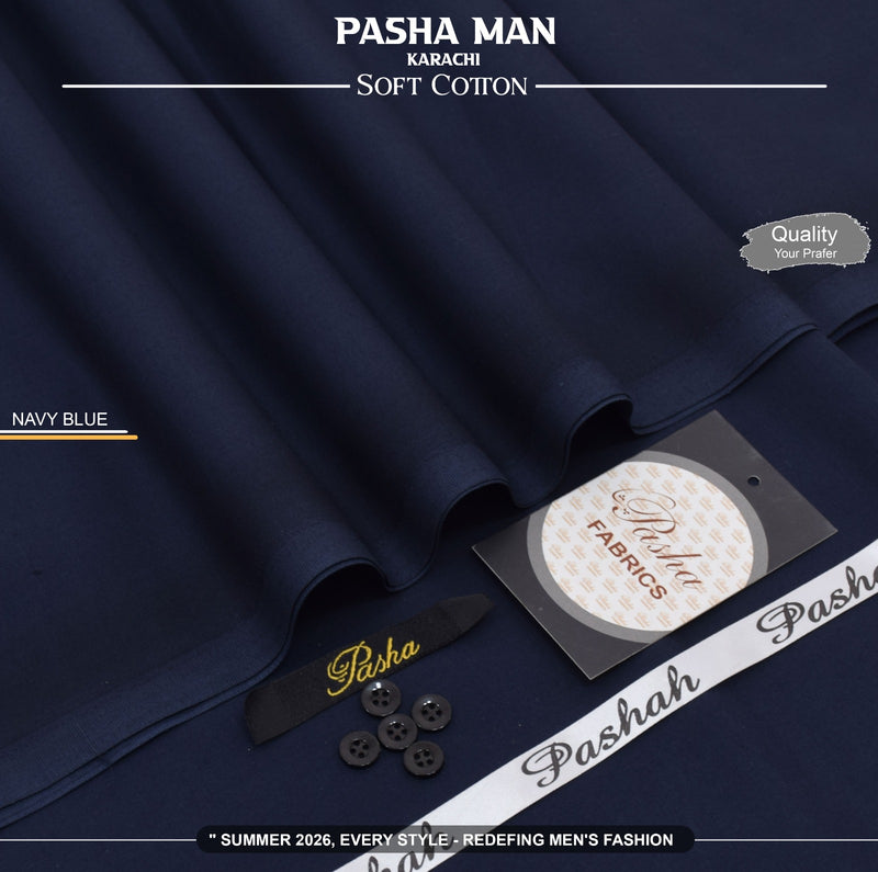 PASHA Men's Premium Pima Cotton Summer Collection 2026 – Soft Airjet Cotton Unstitched Suit 4.5 Meter