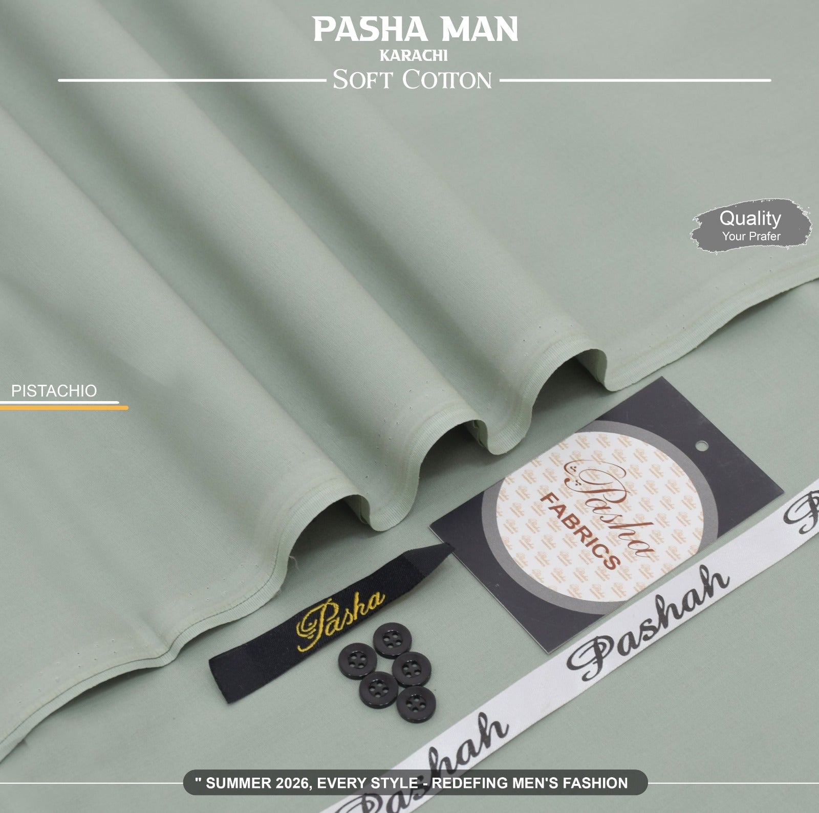 PASHA Men's Premium Pima Cotton Summer Collection 2026 – Soft Airjet Cotton Unstitched Suit 4.5 Meter