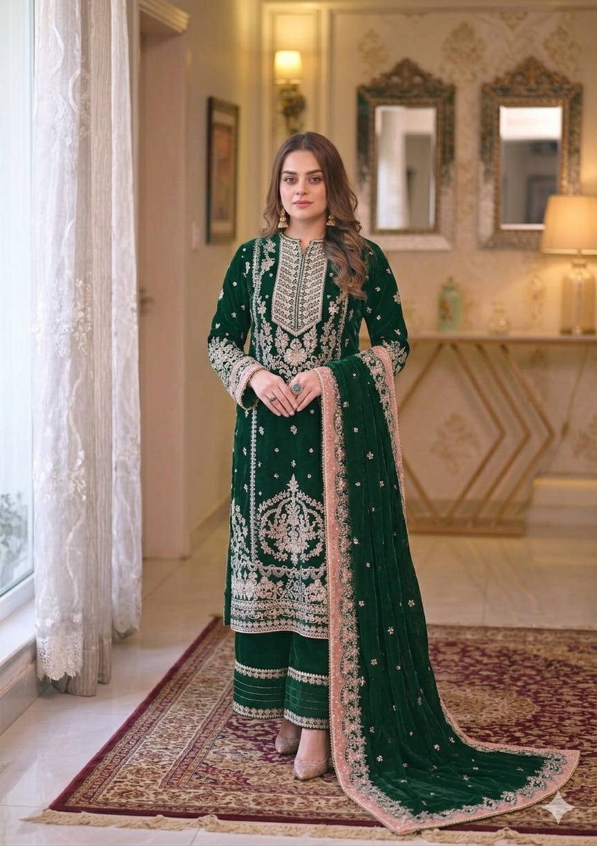 Aneela's Luxury Embroidered Chiffon Wedding Collection Maroon 3 Piece Suit |
