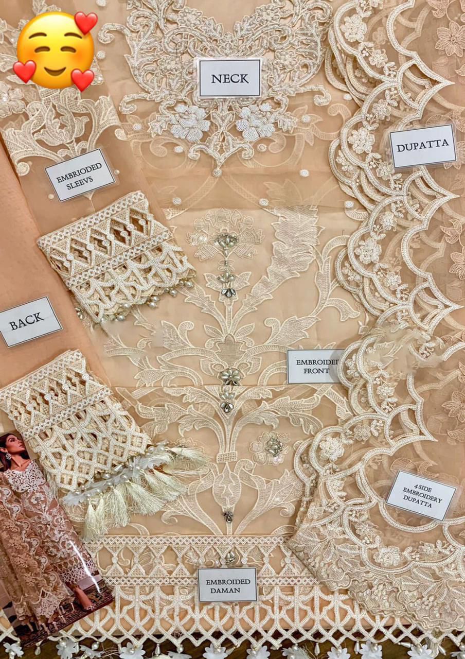 Maria B Luxury Organza Embroidered 3 Piece Unstitched Suit with Hand Embellishment & 3D Floral Dupatta