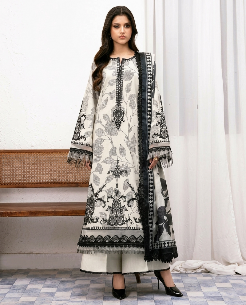 Summer Collection 2026 Embroidered Lawn 3 Piece Suit with Digital Printed Swiss Voile Dupatta – Code 5149