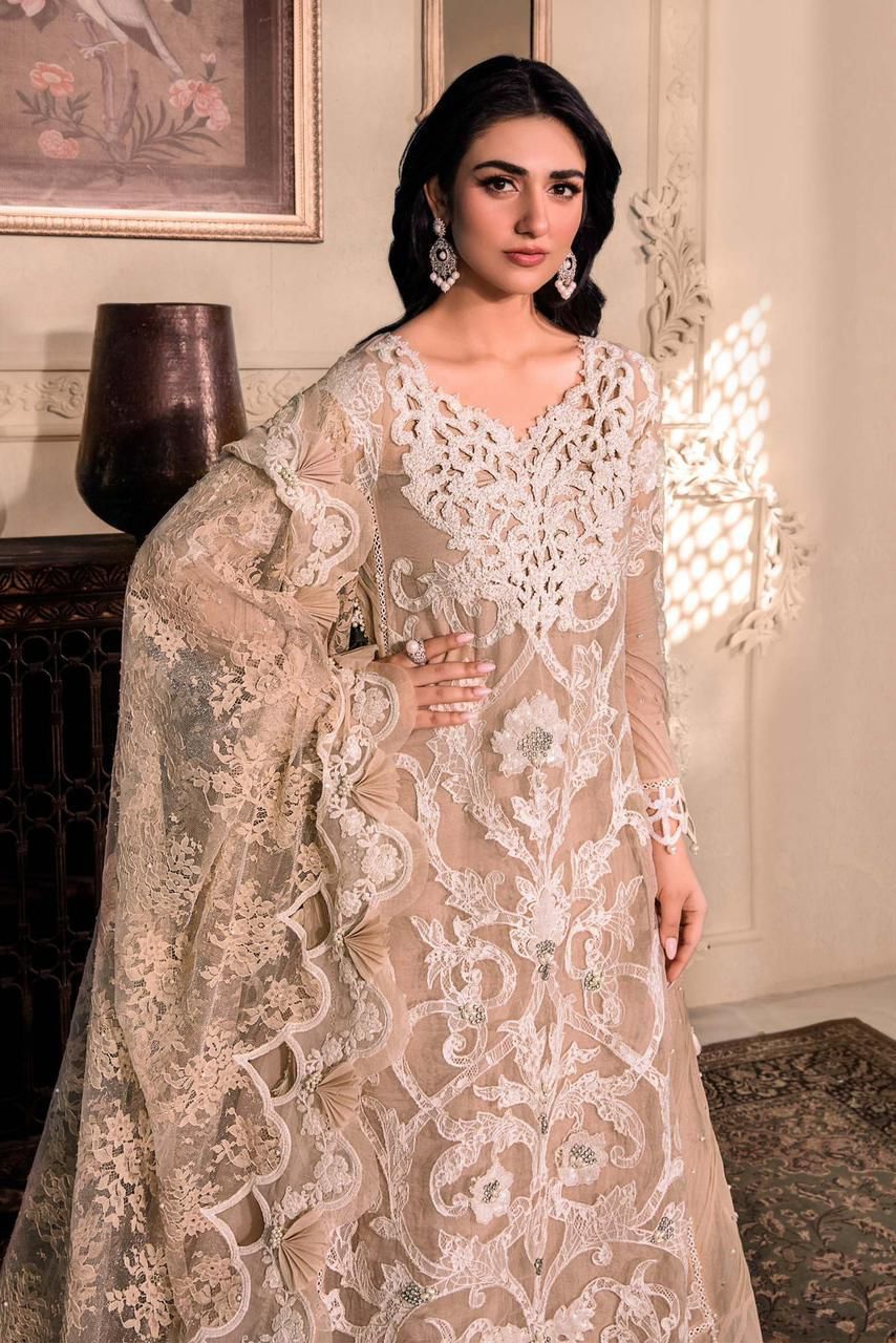 Maria B Luxury Organza Embroidered 3 Piece Unstitched Suit with Hand Embellishment & 3D Floral Dupatta