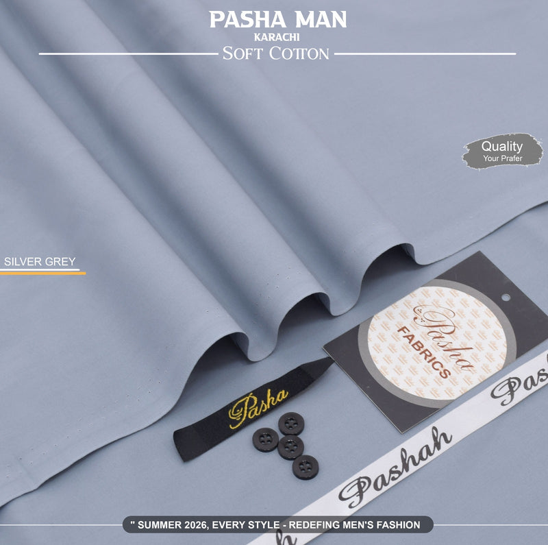 PASHA Men's Premium Pima Cotton Summer Collection 2026 – Soft Airjet Cotton Unstitched Suit 4.5 Meter