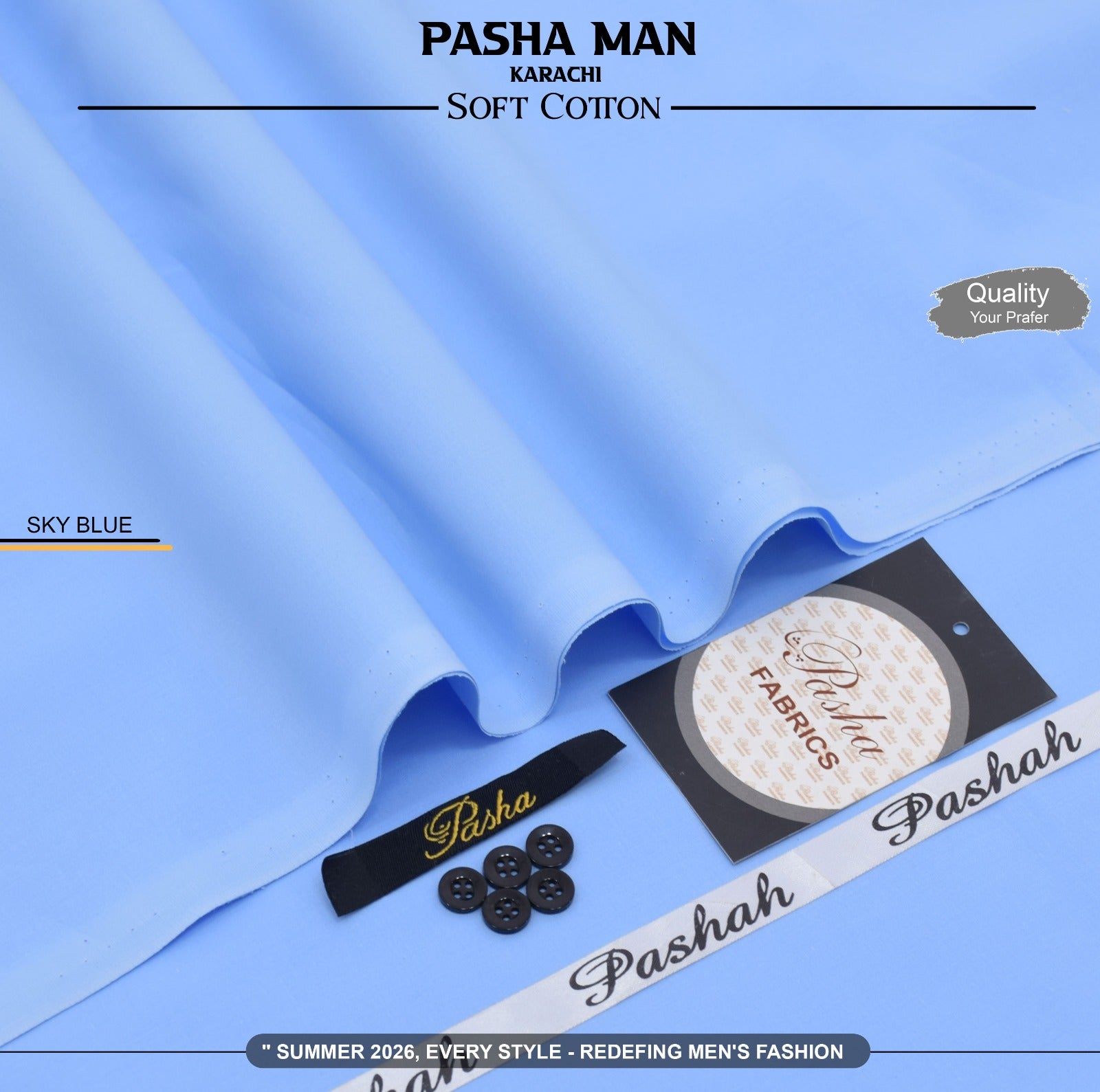 PASHA Men's Premium Pima Cotton Summer Collection 2026 – Soft Airjet Cotton Unstitched Suit 4.5 Meter