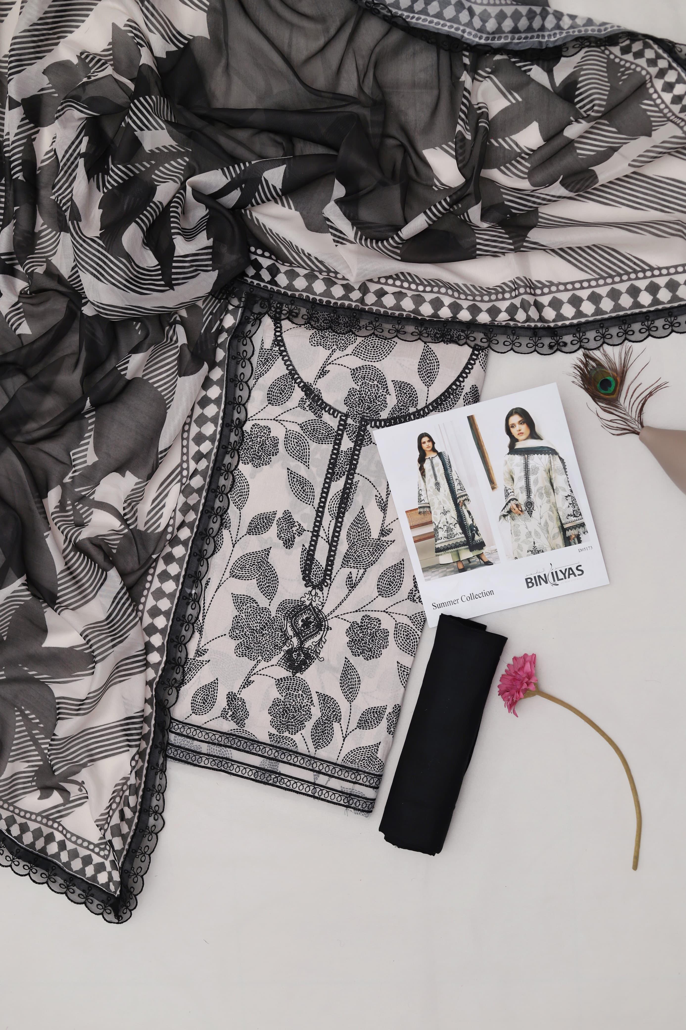 Summer Collection 2026 Embroidered Lawn 3 Piece Suit with Digital Printed Swiss Voile Dupatta – Code 5149