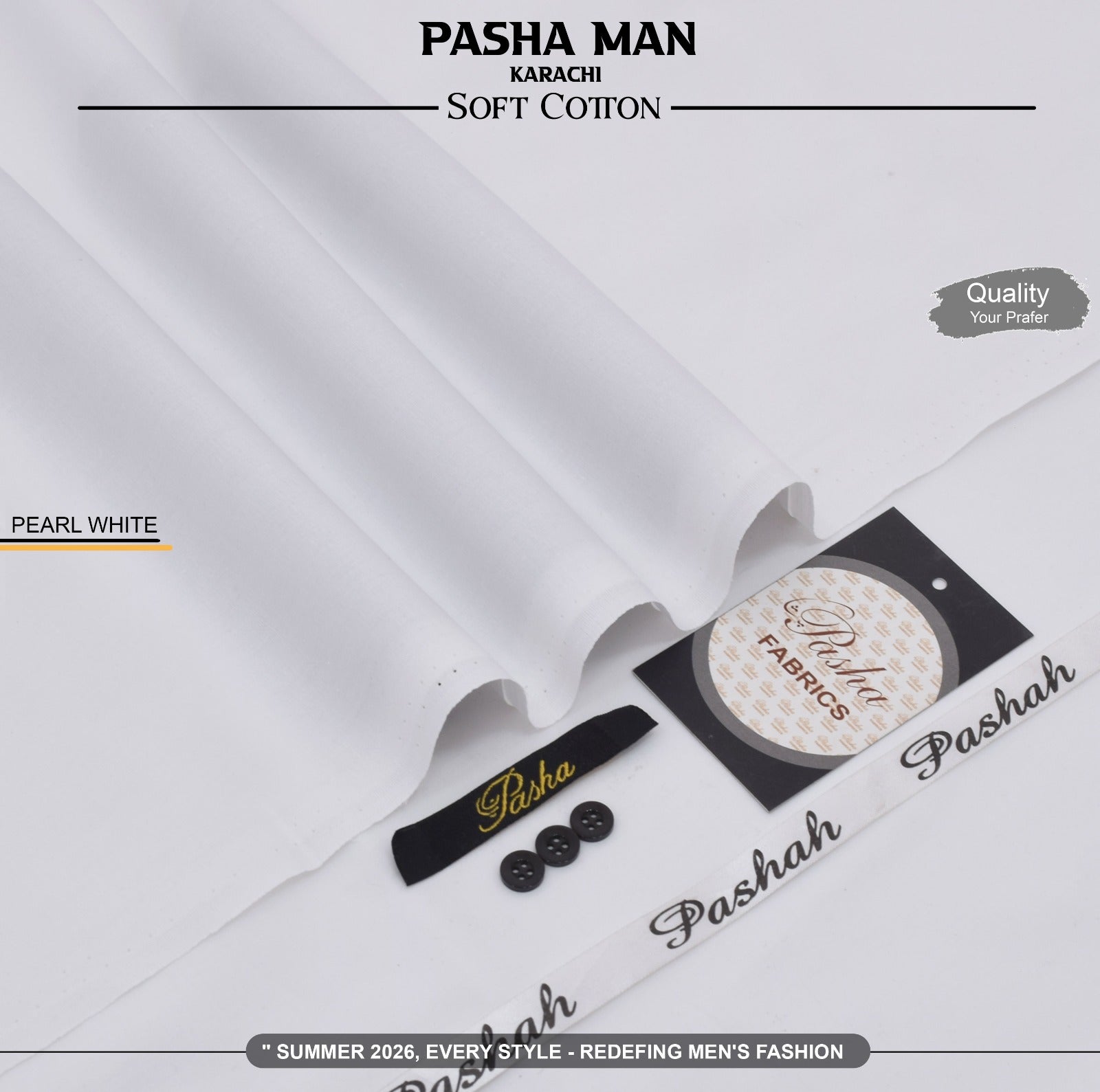 PASHA Men's Premium Pima Cotton Summer Collection 2026 – Soft Airjet Cotton Unstitched Suit 4.5 Meter