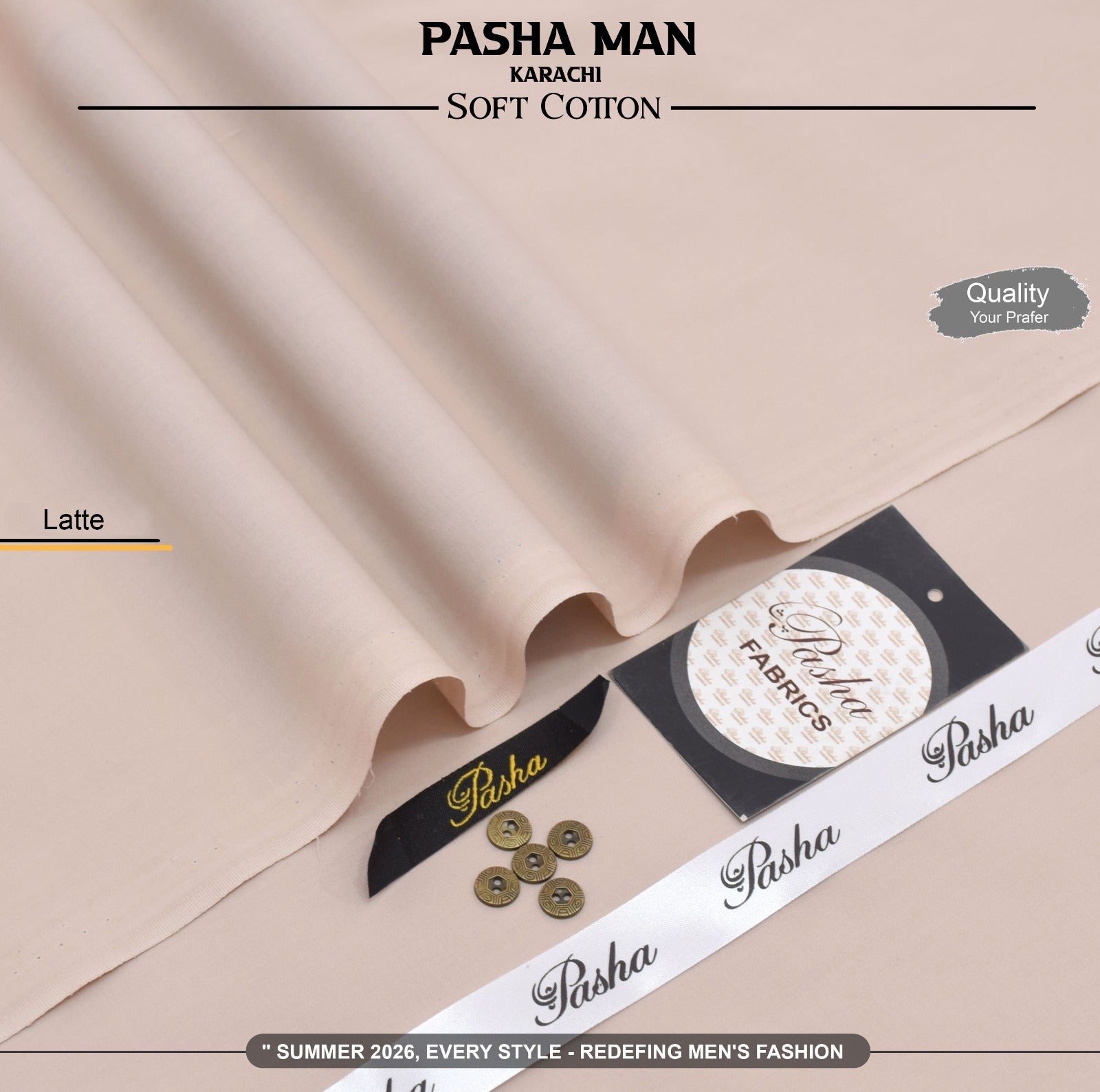 PASHA Men's Premium Pima Cotton Summer Collection 2026 – Soft Airjet Cotton Unstitched Suit 4.5 Meter