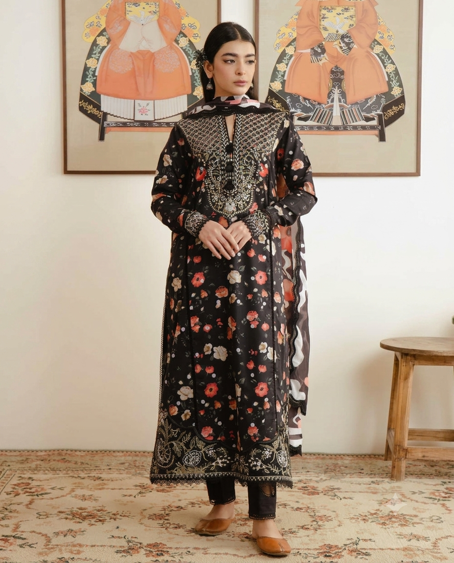Luxury Embroidered Lawn 3 Piece Suit with Digital Printed Swiss Voile Dupatta – Summer Collection 2026