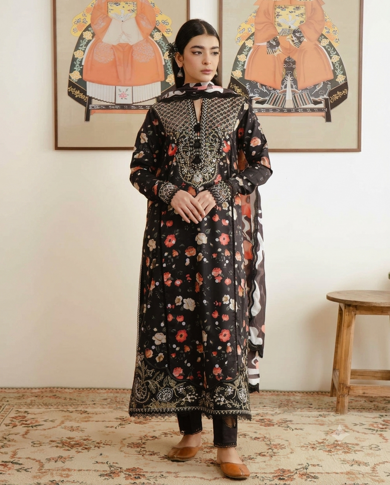 Luxury Embroidered Lawn 3 Piece Suit with Digital Printed Swiss Voile Dupatta – Summer Collection 2026