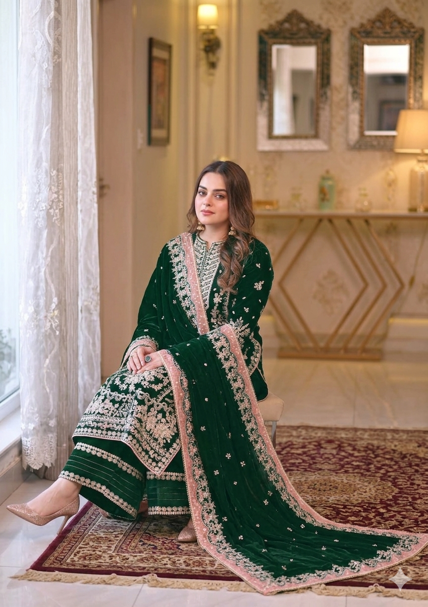Aneela's Luxury Embroidered Chiffon Wedding Collection Maroon 3 Piece Suit |