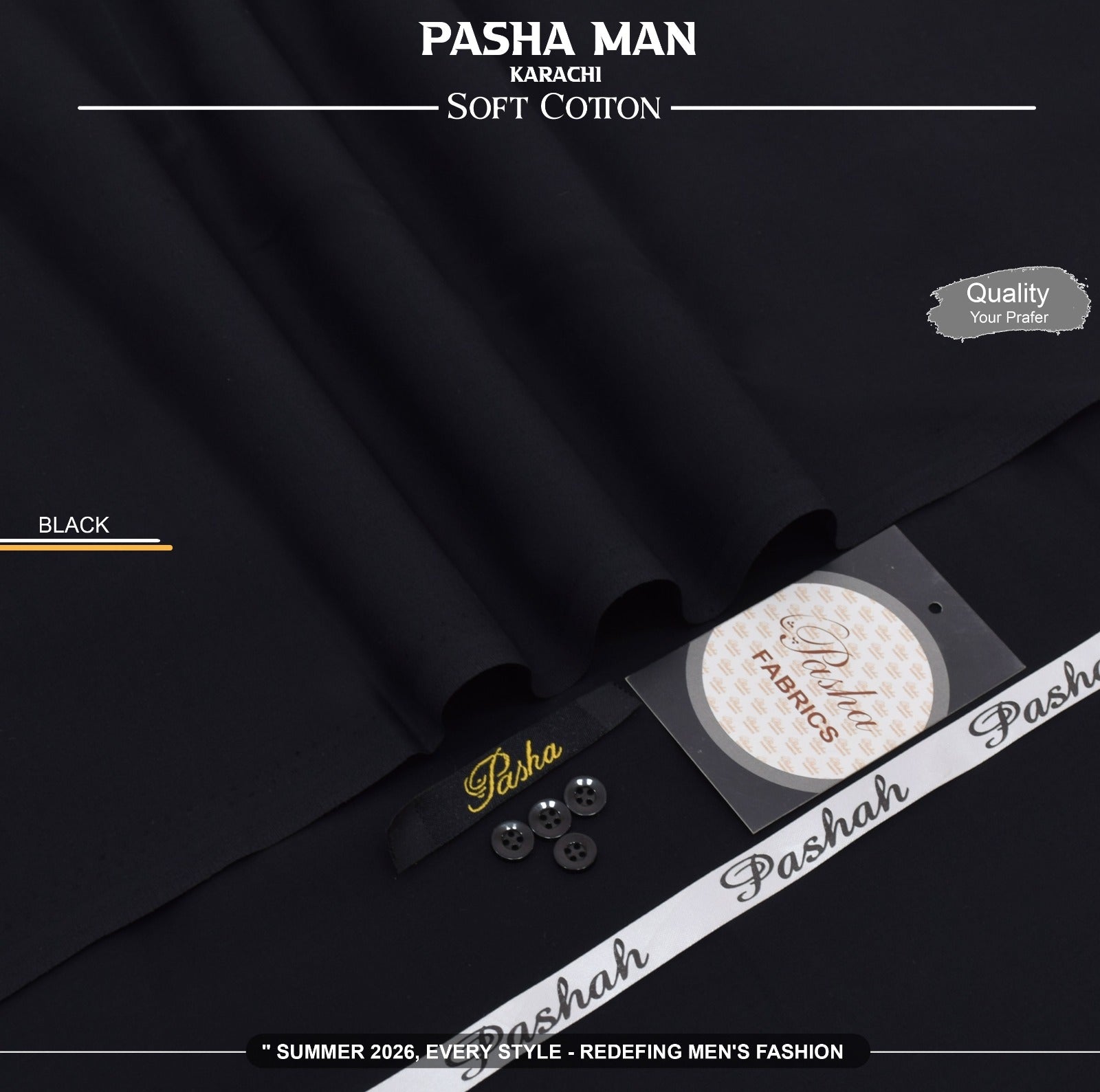 PASHA Men's Premium Pima Cotton Summer Collection 2026 – Soft Airjet Cotton Unstitched Suit 4.5 Meter