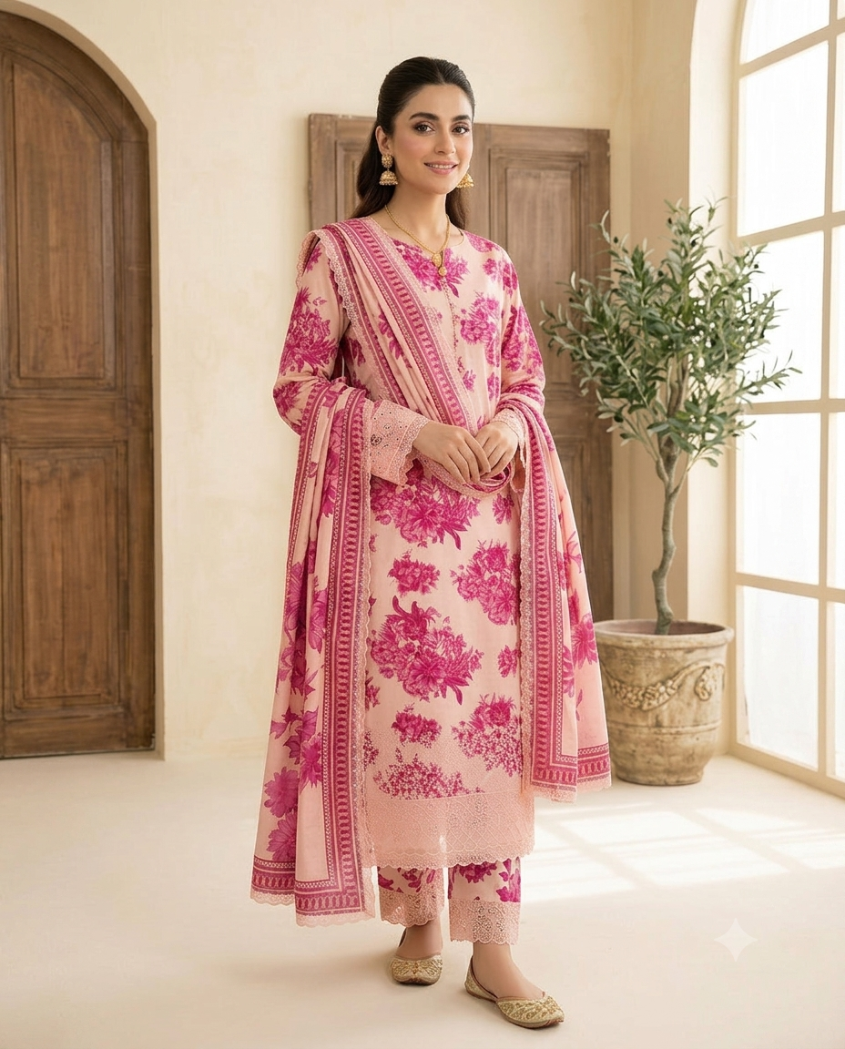 Summer Collection 2026 Lawn Embroidered 3 Piece Suit – Code 5149 | Printed Lawn Dress with Embroidered Voile Dupatta